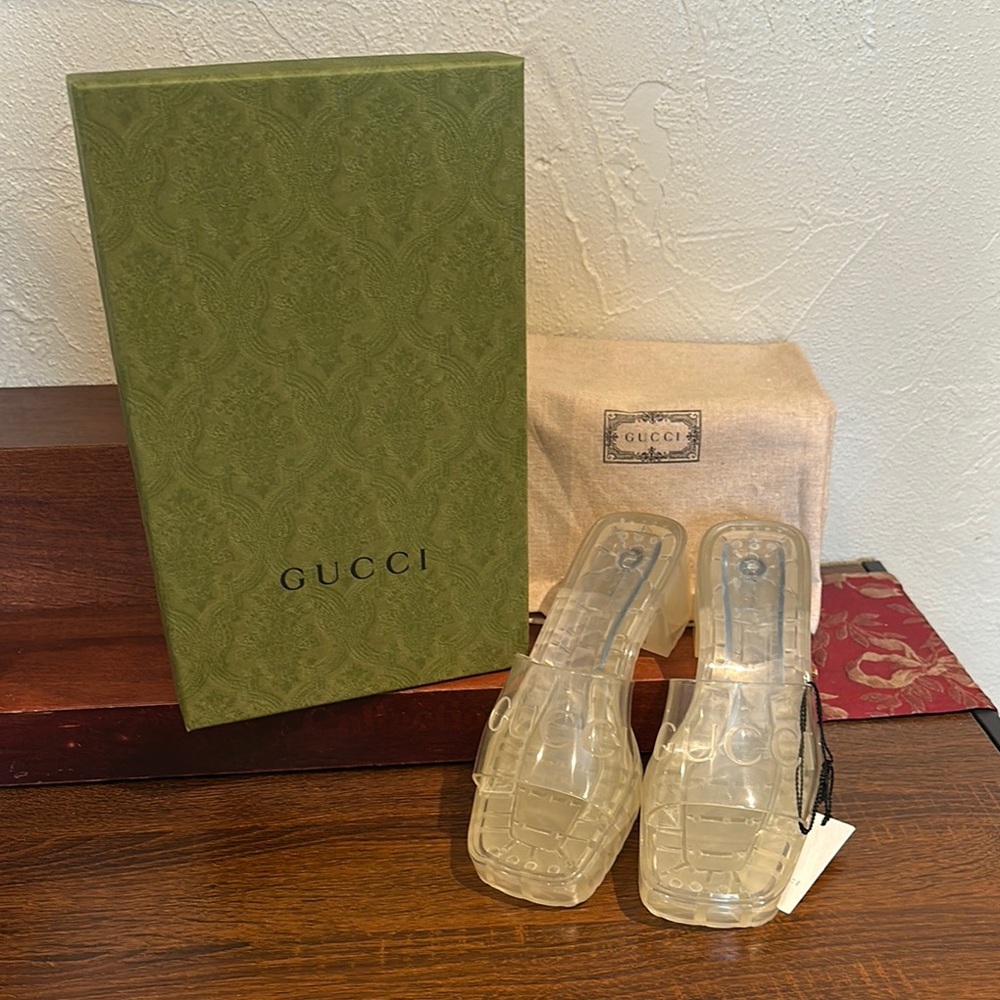 Gucci Transparent Rubber Heeled Sandals